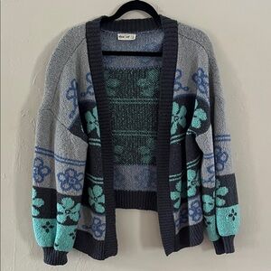 Flower Print Chunky Cardigan Sweater